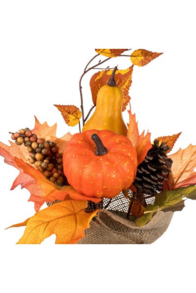 OEM Ghiveci Decorativ cu Dovleci Frunze Conuri Fructe si Panza de Iuta 29cm