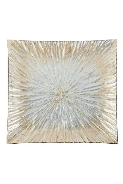 OEM Christmas Decorative Glass Plate Square Silver Beige with Glitter 33x33cm