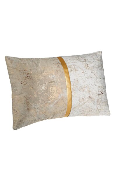 OEM Winter Decorative Pillow Ecru Brown Velvet with Gold Pattern 50x30cm