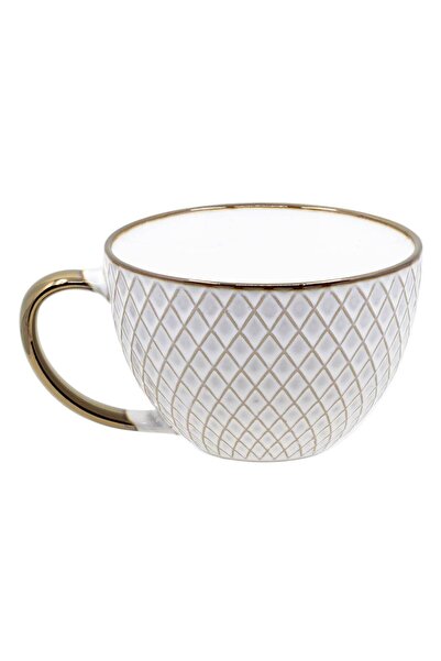 OEM Ceramic Cup Beige Bronze Diamond Pattern 310ml