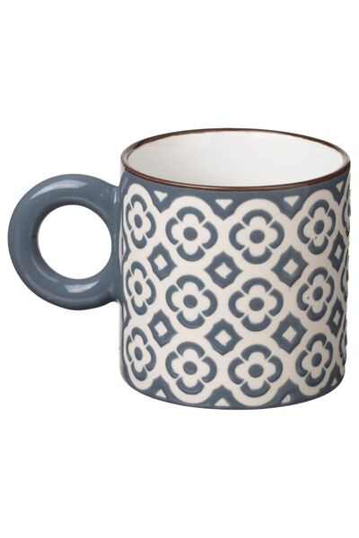 OEM Cana Mini Ceramica Albastra Ecru cu Model Reliefat 220ml