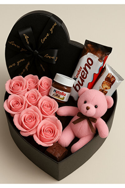 marimari Sevgiliye, Kız Arkadaşa Özel Hediye 9 Adet kadife Güllü Ve Peluş Ayı...