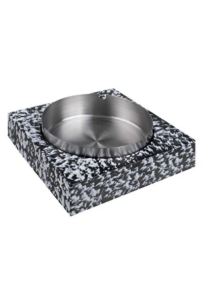 OEM Black and White Square Cement Ashtray with Silver Round One 12.5x5cm