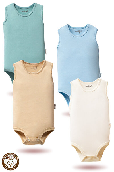 MAHFEL 100% Organic Cotton 4-Piece Snap-On Sleeveless Baby Bodysuit
