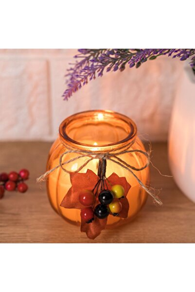 OEM Autumn Scented Candle in Container Orange Pumpkin with Leaf & Berries Ø7x...