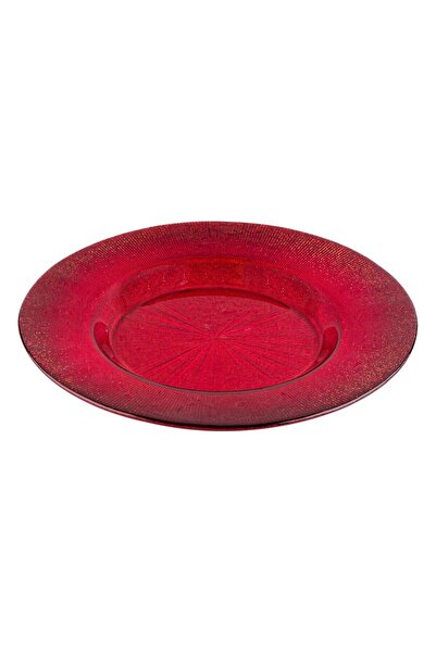OEM Red Plate with Glitter Embossed Rays on Glass Edge Ø28cm