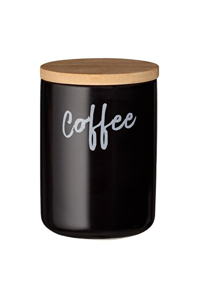 OEM Black Ceramic Jar with Bamboo Lid Coffee 800ml