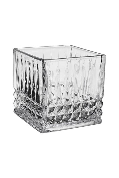 OEM Decorative Square Vase Made of Transparent Glass with Embossed Pattern 12x12x12cm