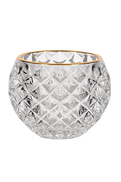 OEM Διαφανές Γυάλινο Κηροδοχείο με Σχέδιο Διαμαντιών και Χρυσό Περίγραμμα Ø7....