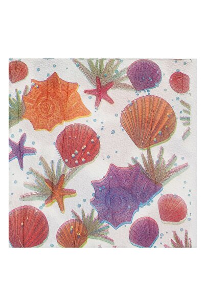 OEM White Table Napkins with 1 Ply & Pastel Shell Pattern 33x33cm - 40pcs