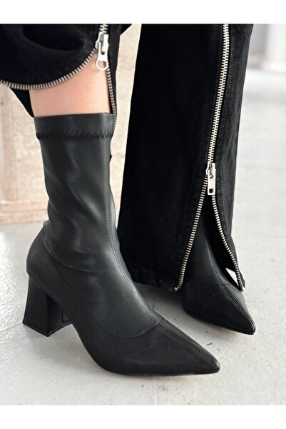I Love Shoes Nysea Kadın Topuklu Streç Bot Siyah Mat Deri