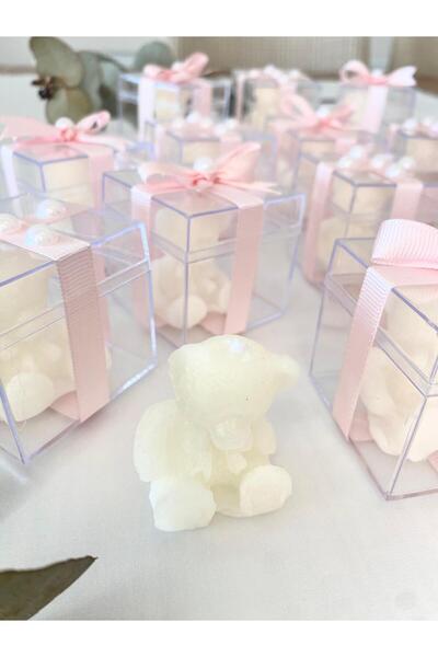 NOIS Mika Kutu Kurdele Detaylı Ayıcık Mum - Doğum Günü, Mevlid, 1 yaş, Bebek Hediyelik - 20 Adet