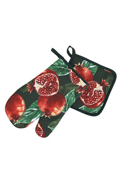 OEM Green Kitchen Glove & Napkin Set with Pomegranate Pattern - 2pcs