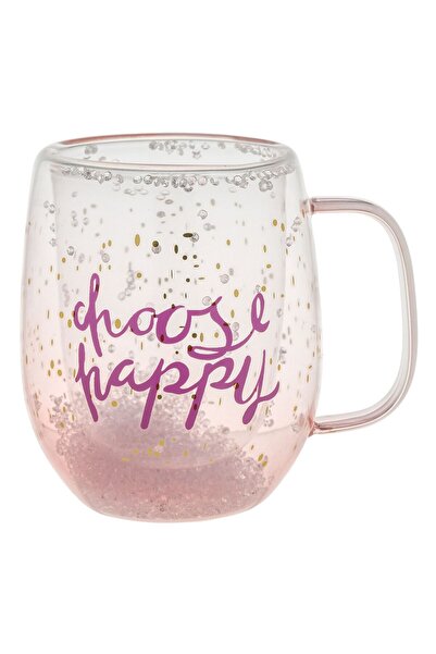 OEM Cana din Sticla cu Perete Dublu Imprimeu cu Strass "Choose Happy" 350ml