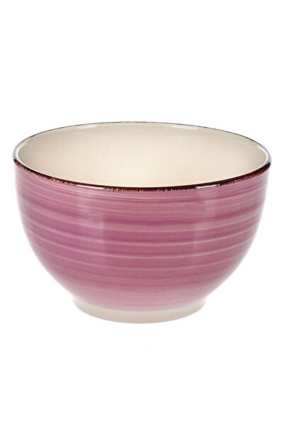 OEM Lilac Beige Ceramic Bowl with Horizontal Stripes & Brown Rim 850ml