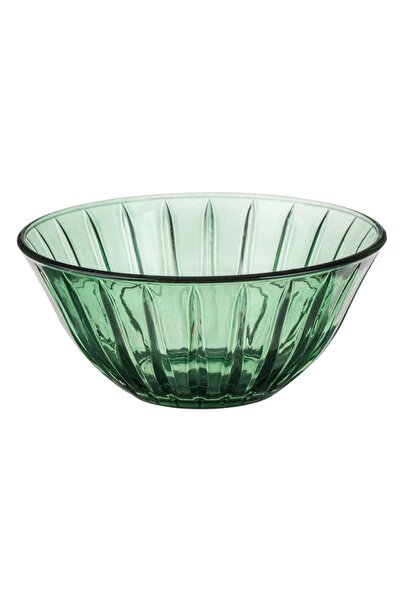 OEM Green Glass Bowl with Embossed Stripes 300ml