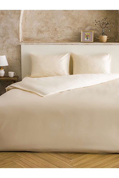 homewell Premium Natural Cotton Satin King Size Duvet Cover Set 220X240 Cream Beige – Hypoallergenic, Silky Soft