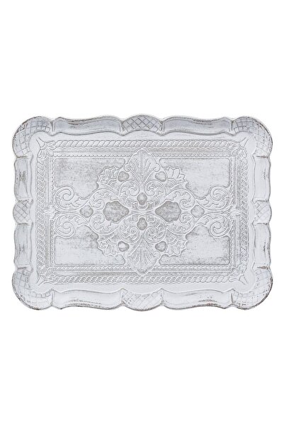 OEM Decorative White Wooden Plate Brushed Pattern 30x23cm