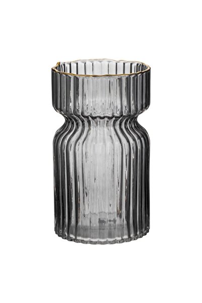 OEM Decorative Vase Made of Black Smoked Glass with Gold Rim Ø11.5x20cm
