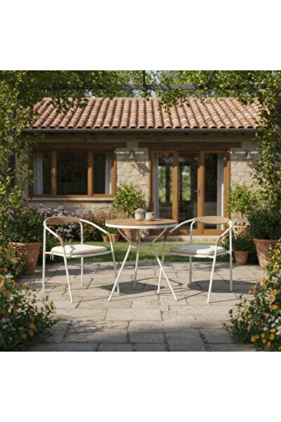 Family Ship Round Garden Table Set with 2 Seating Chairs - Brown