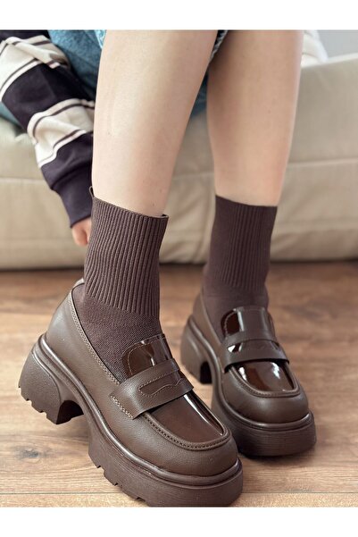 I Love Shoes Celora Kadın Kalın Taban Bot Acıkahve Triko