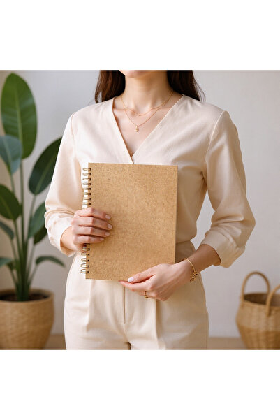 Fark Tanıtım Checkered Spiral Notebook, A4 Size (21X29.7 cm), 120 Sheets (240 Pages), Kraft Cardboard Cover