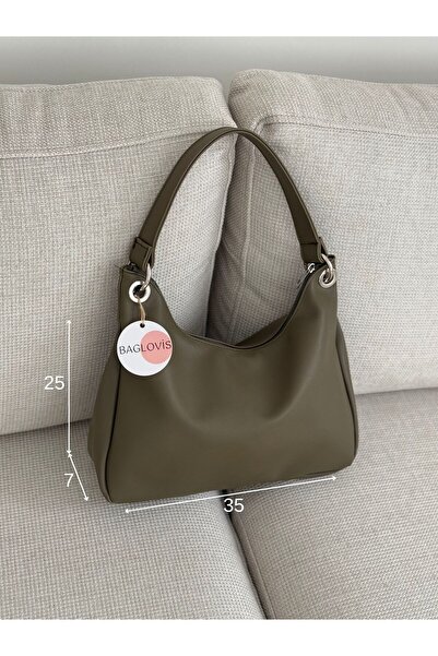 BAGLOVİS Halka Detail-Lined Casual Khaki Women's Shoulder Bag En35 Boy25