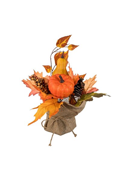 OEM Ghiveci Decorativ cu Dovleci Frunze Conuri Fructe si Panza de Iuta 29cm