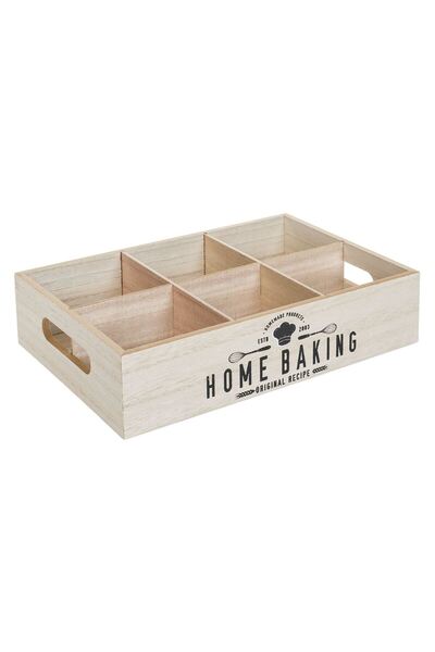 OEM Wooden Kitchen Organizer Box with 6 Compartments "HOME BAKING" 26.5x18.5x...
