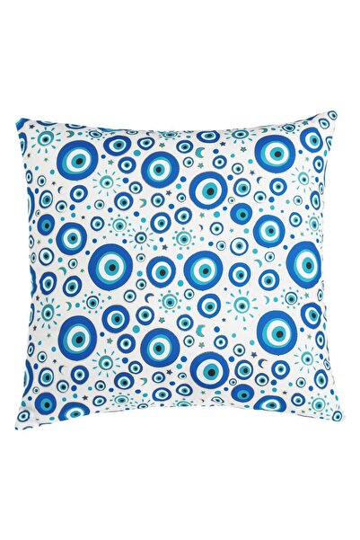 OEM Perna Decorativa de Vara Alba cu Imprimeu Albastru Ochi cu Detalii din Folie Aurie 40x40cm
