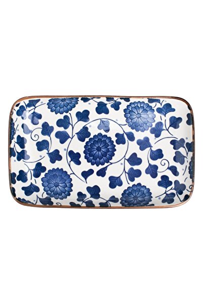 OEM Farfurie Ceramica Dreptunghiulara Alba cu Model Floral Albastru pentru Sushi 19x11x2cm