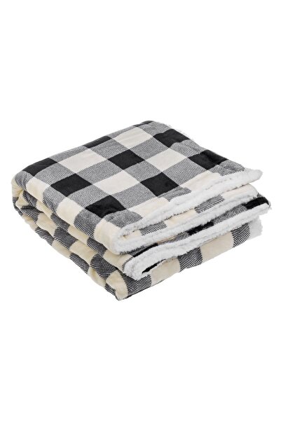 OEM Blanket - Decorative Winter Blanket Black White Checkered Velvet Sherpa for Armchair 160x130c