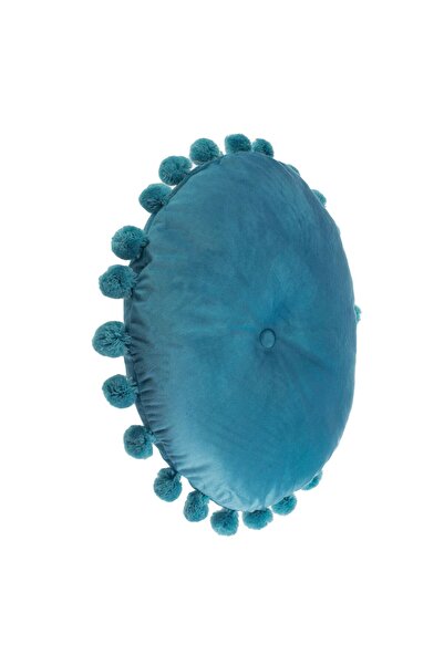 OEM Perna Decorativa Rotunda Petrol Velvet cu Nasture & Pompon pentru Canapea Ø40cm