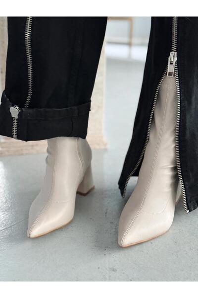 I Love Shoes Nysea Kadın Topuklu Streç Bot Bej Mat Deri
