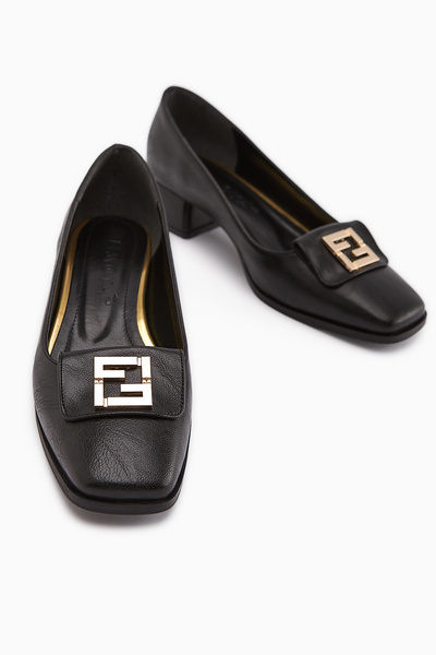 Limoya Emmy Black Buckle Short Heeled Women's Shoes