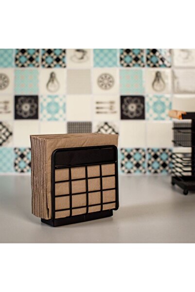 OEM Black Metal Napkin Holder with Wooden Base 12x6x11.5cm