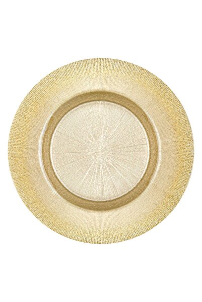OEM Fruit Serving Plate Gold Glass Embossed Rays Glitter Border Ø21cm