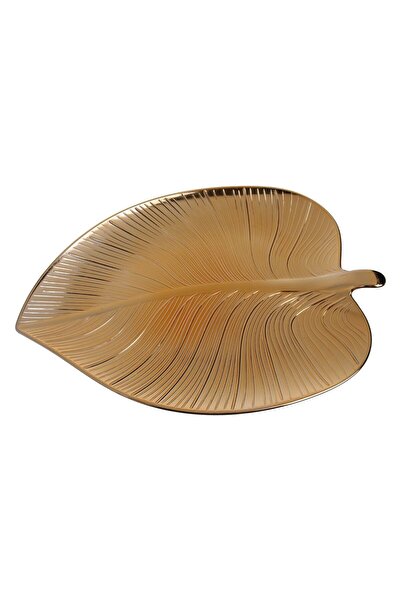 OEM Decorative Gold Plastic Plate in Leaf Shape 32x23x2cm