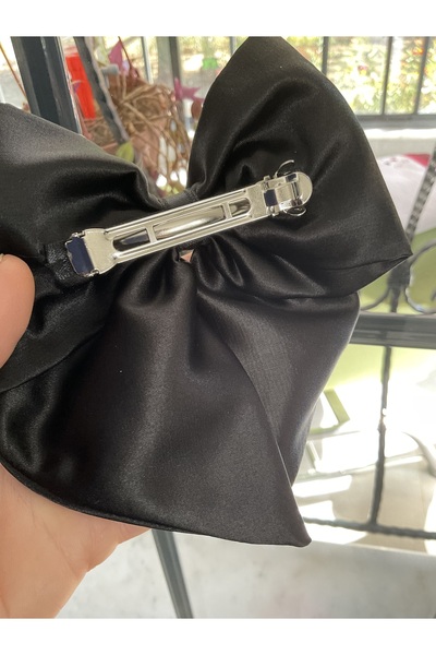 MADE BY PERİ Black Satin Fabric Large Bow Handmade Buckle –