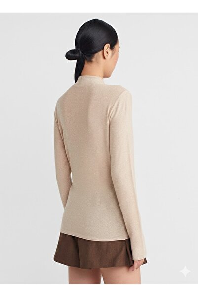 Dilvin 10685 Stand Collar Sequin Slim Knit Sweater-Abej