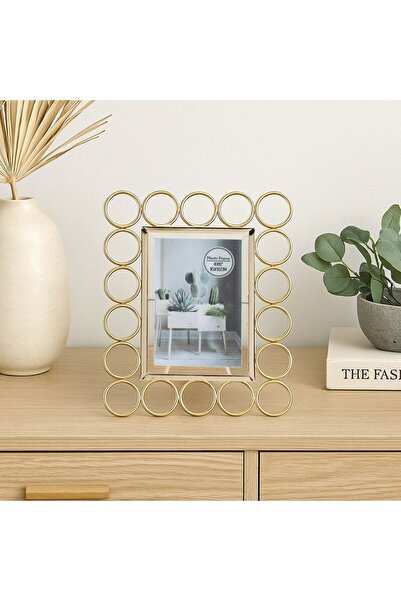 OEM Rose Gold Transparent Metal Decorative Photo Frame with Stand and Circles 10x15 cm