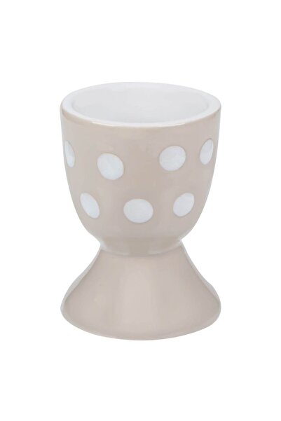 OEM Κεραμική θήκη αυγών με μπεζ και άσπρες βούλες Ø5x7cm