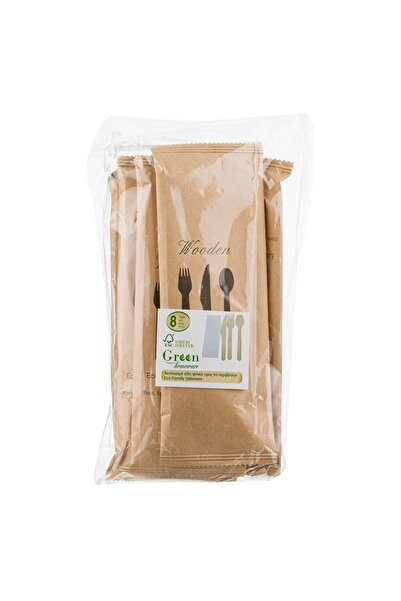 OEM Wooden Cutlery Kit with Fork, Knife, Spoon and Napkin - 8pcs