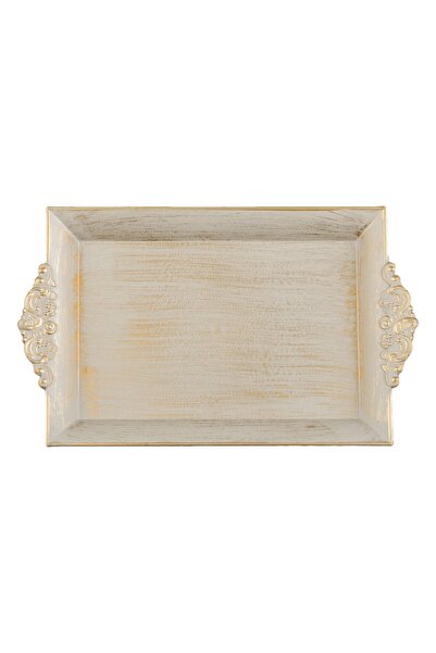 OEM Decorative Rectangular Plastic Plate Beige Gold Brushed 33x20cm