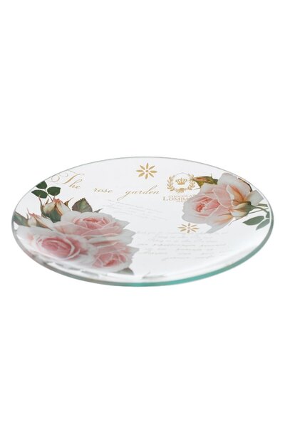 OEM Transparent Glass Plate with Floral Rose Pattern for Dessert Ø15cm
