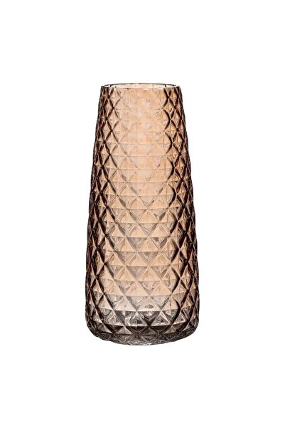 OEM Decorative Flower Vase Caramel Glass Embossed Diamonds Ø10x21cm