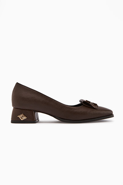 Limoya Emmy Brown Buckle Short Heeled Women's Shoes