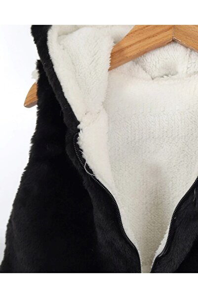 Ege Bebek Girl's 3-4-5-6-7 Years Old Cute Figure Embroidered Hooded Zippered Plush Girl's Vest