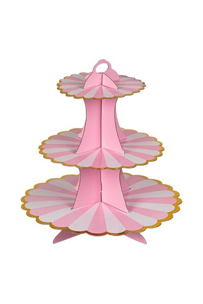 OEM 3 Tier Cake Stand Pink and Gold Foil Polka Dots 34.5cm