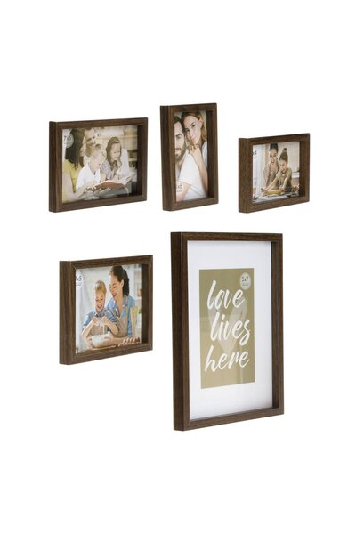 OEM Brown Wooden Photo Frame Set 3 Sizes - 5pcs